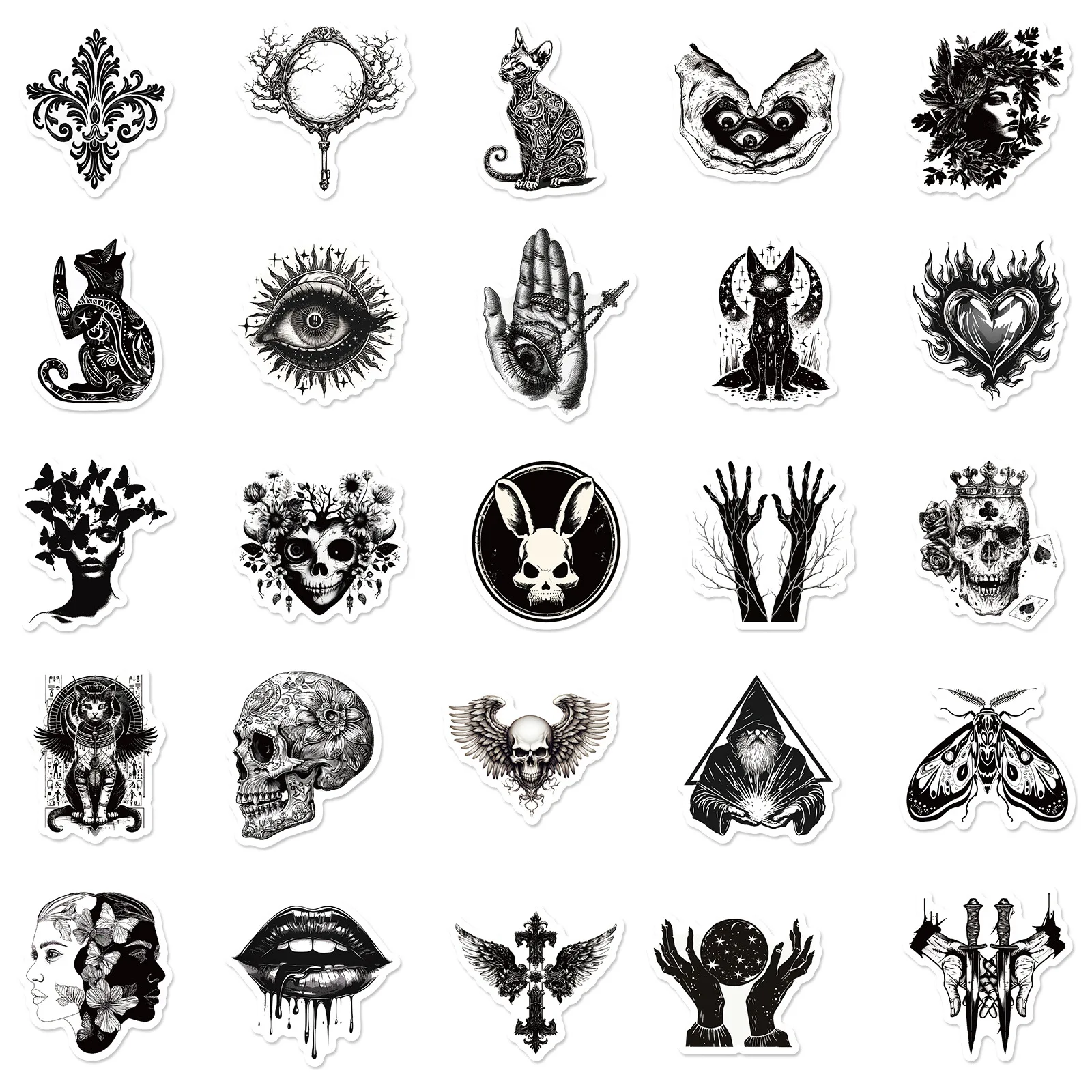 10/30/50PCS Cool Black and White Style Stickers Gothic Graffiti Sticker Funny Toy DIY Luggage Laptop Phone Car Bike Skateboard