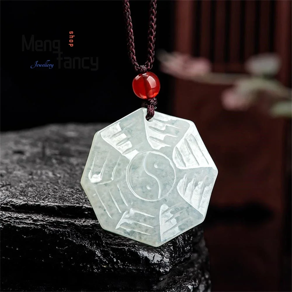 Natural Jadeite A Cargo Five Elements Eight Trigrams Pendant Simple Retro Best Selling Amulets and Mascots Fashion Fine Jewelry