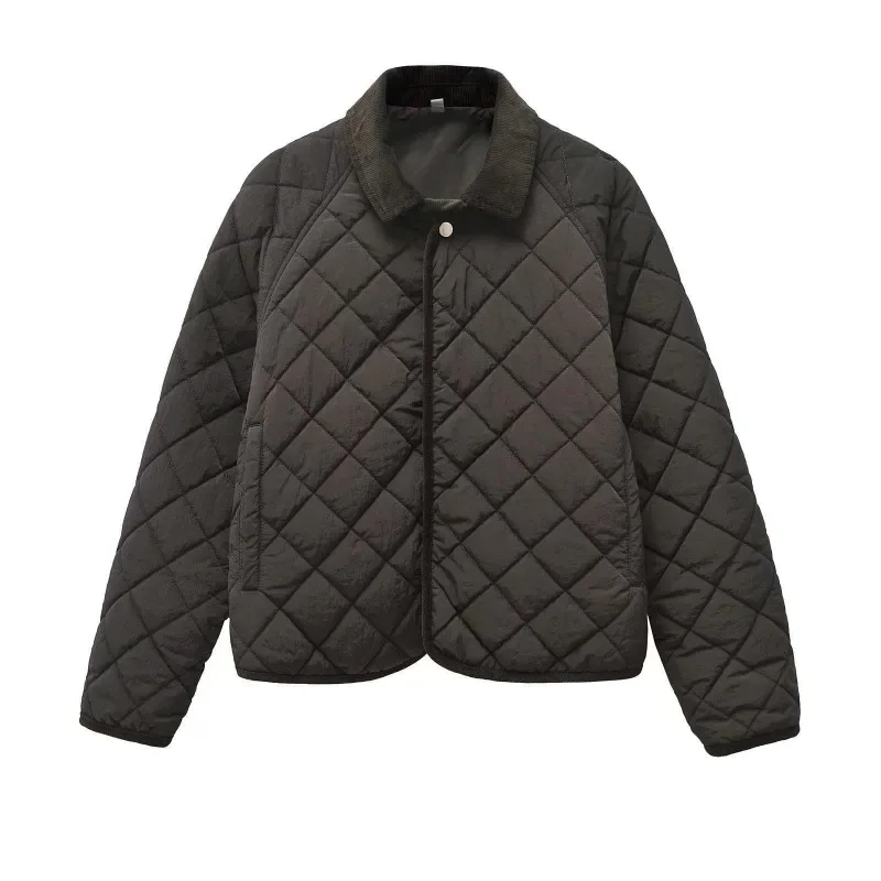 

Женская модная осенне-зимняя стеганая стеганая куртка в стиле ретро, повседневное свободное пальто с лацканами и длинными рукавами, теплое пальто на скрытой пуговице, женская одежда