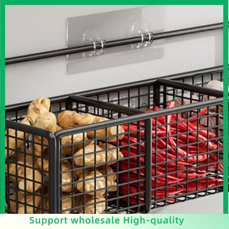 

ABSF 1 Piece Metal Wire Storage Basket Kitchen Storage Organizer Black Multifunctional Wall Hanging Baskets For Closet Pantry