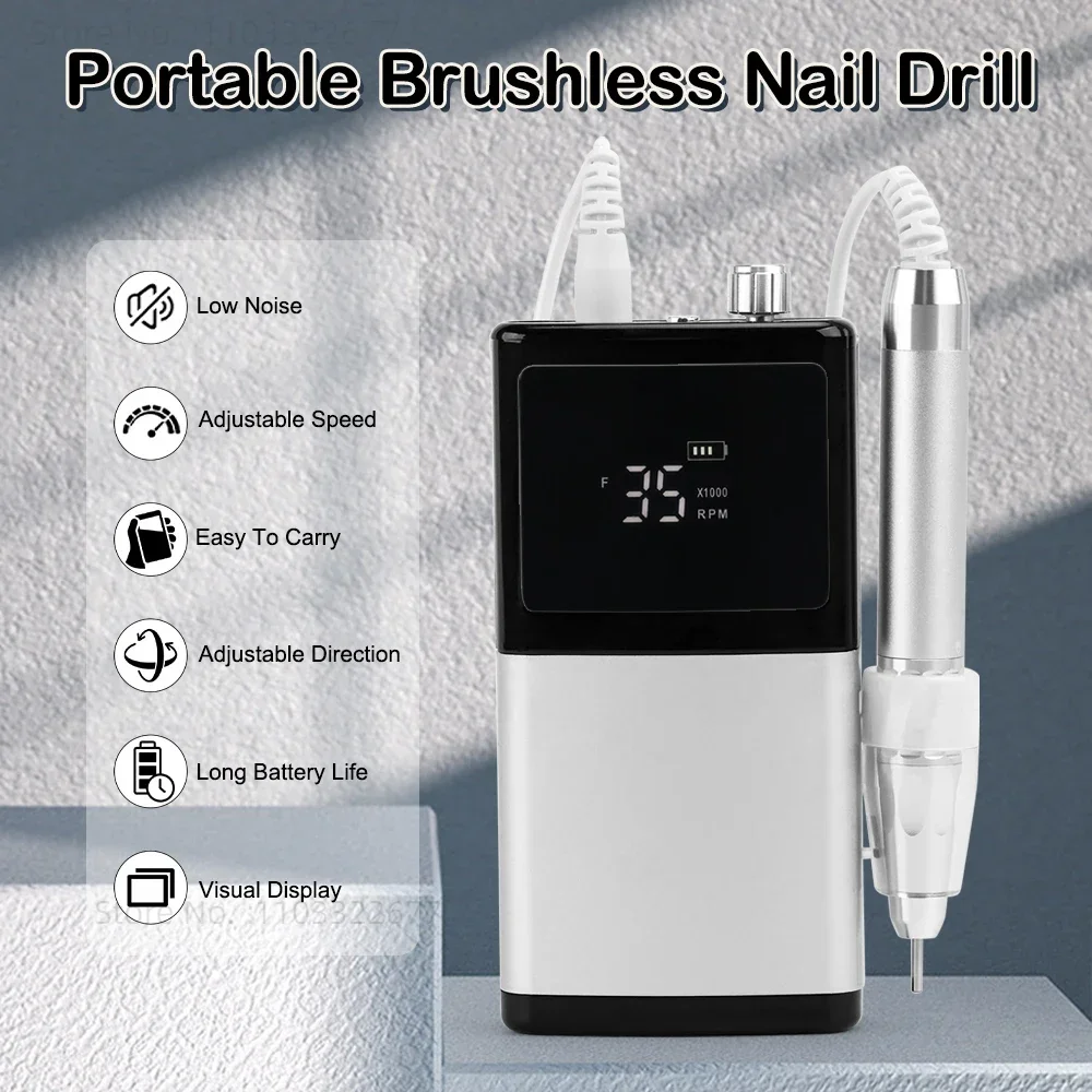 35000RPM Portable Electric Nail Drill Machine With LCD Display Nails Sander For Acrylic Gel Polish Rechargeable Manicure Salon