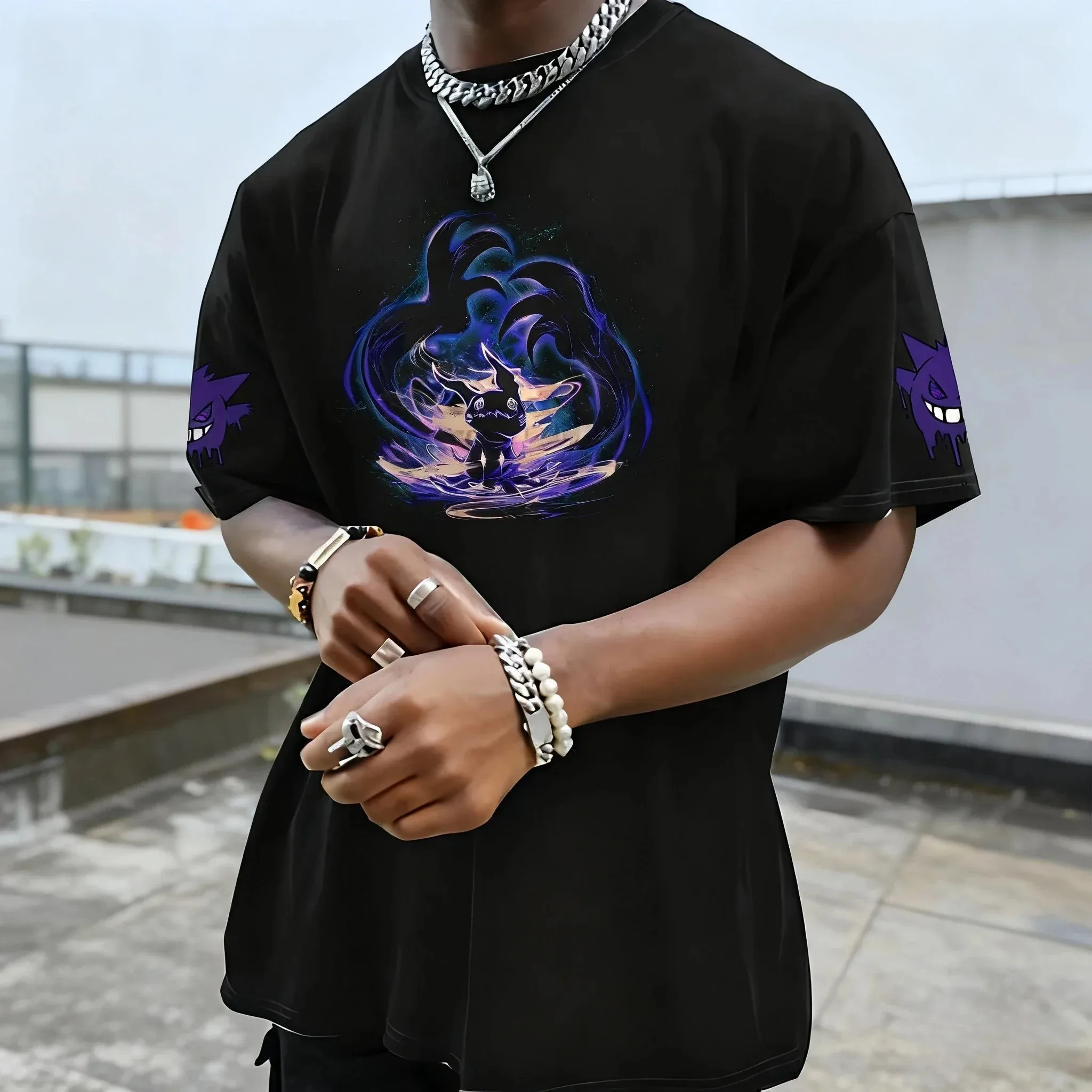 2026 Pok É Mon Anime Short Sleeved T-shirt Summer New Harajuku Men's and Women's Loose Fashion Casual Parent Child Clothing Top