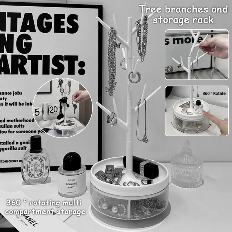 

Популярная вращающаяся подставка для хранения украшений, подставка для сережек и колье, органайзер для украшений на туалетный столик, коробка для хранения украшений, подставка для демонстрации украшений.