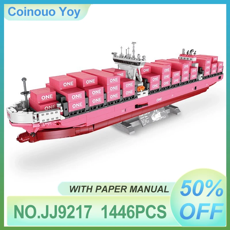 

Luxury JIESTAR JJ9217 Pink Cargo Ship ONE Container Ship Series Chinese Building Block Puzzle Children DIY Toy Chrismas Gift Boy
