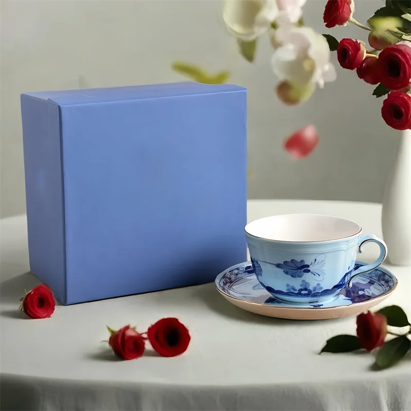 High-end Oosterse Serie Koffiekop en Schotel Keramische Mok Roze Geel Blauw Groen Bedrukte Borden Theekop Set Geschenkdoos Souvenir - afbeelding 1