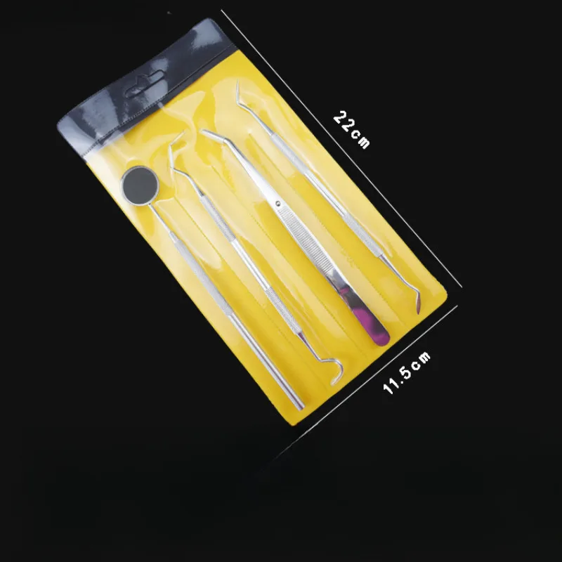 1 مجموعة الأسنان الفم مرآة الملقط التحقيق اللون الوردي الفولاذ المقاوم للصدأ النظافة اكسبلورر التحقيق هوك مزدوجة رؤساء طبيب الأسنان أداة #4