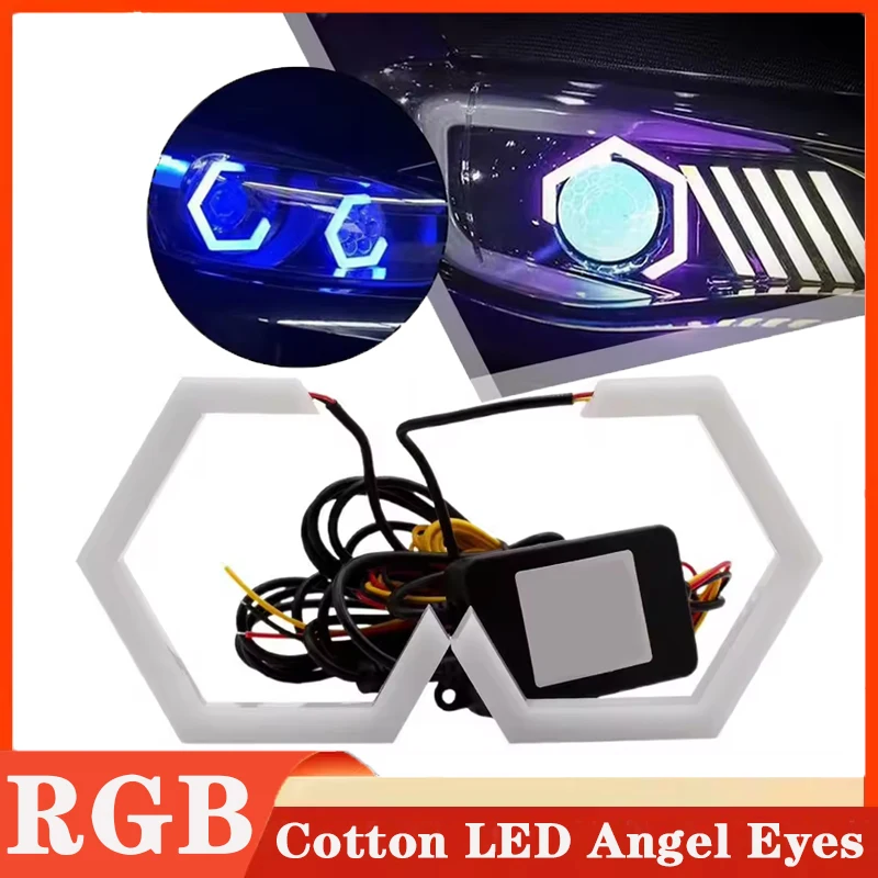 1Set RGB Hexagon Angel Eyes Halo Rings Retrofit Headlight Car Motorcycle Switchback White DRL Amber Turn Signal Light