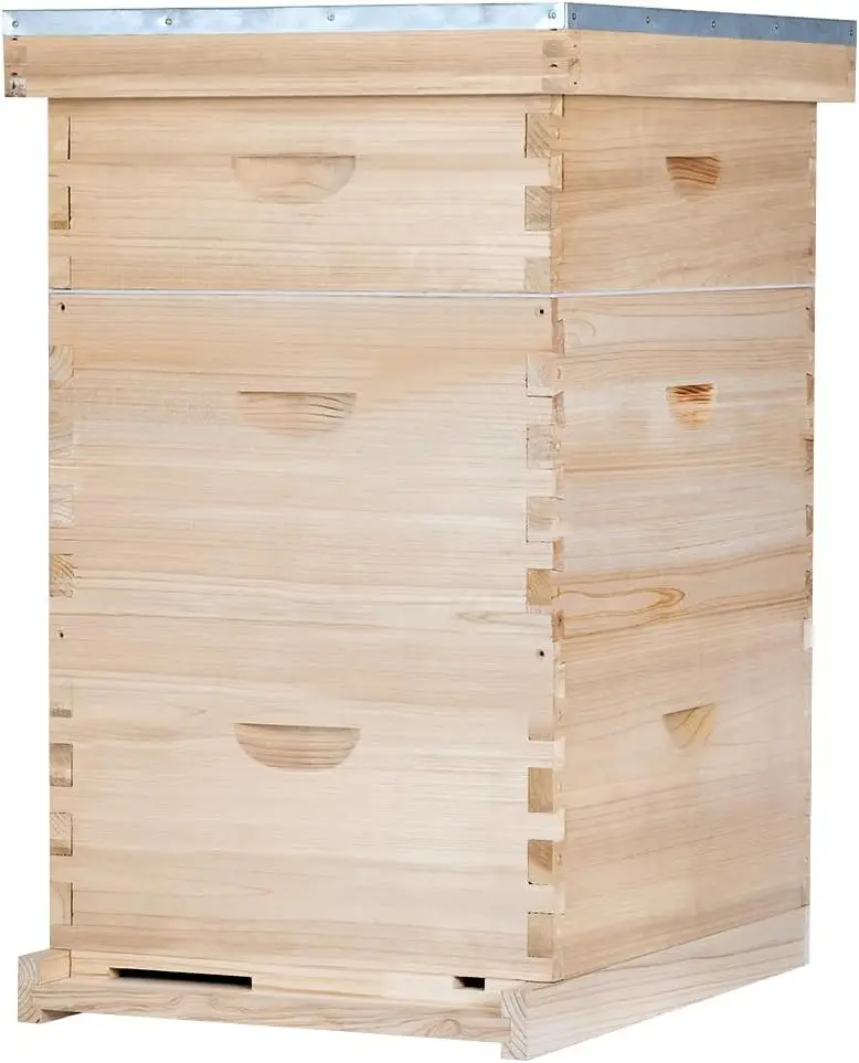 Bee Hive Boxes 10 Frame Langstroth Beehive Complete Kit Includes 2 Deep Brood Hives 1 Medium Super Bee Box Frames Foundation