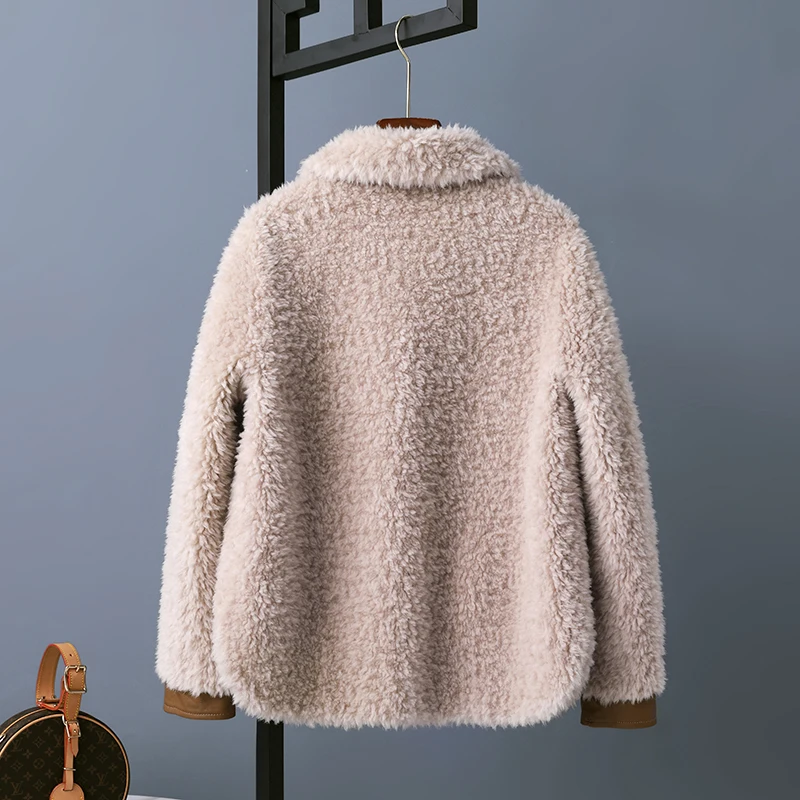 AYUNSUE damskie zimowe płaszcze wełna z owcy strzyżonej płaszcz kobiety moda płaszcz futrzany wełniany ciepły odzież damska futro kurtka Casaco Feminino Lq