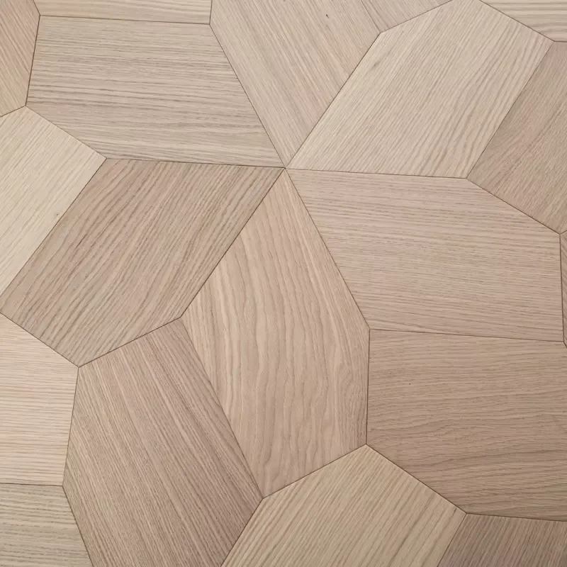 Light White-washed Oak Pentagon Parquet Wood Flooring Irregular Curved Patterned Background Wall Board Engineered Wooden
