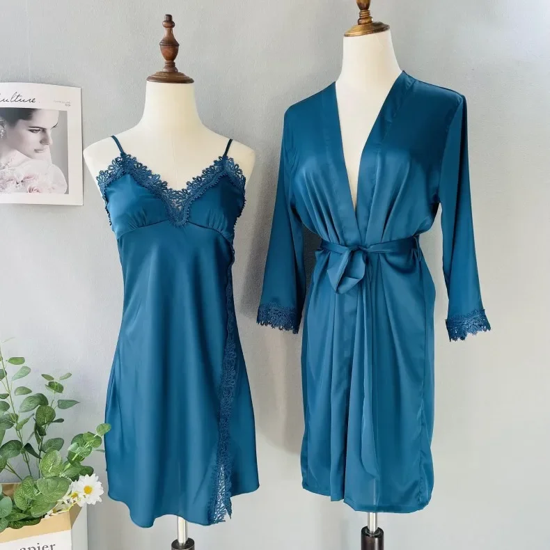 

Ночная рубашка и халат из двух предметов, женское сексуальное кимоно, халат, кружевное лоскутное платье, одежда для сна, женская одежда для дома