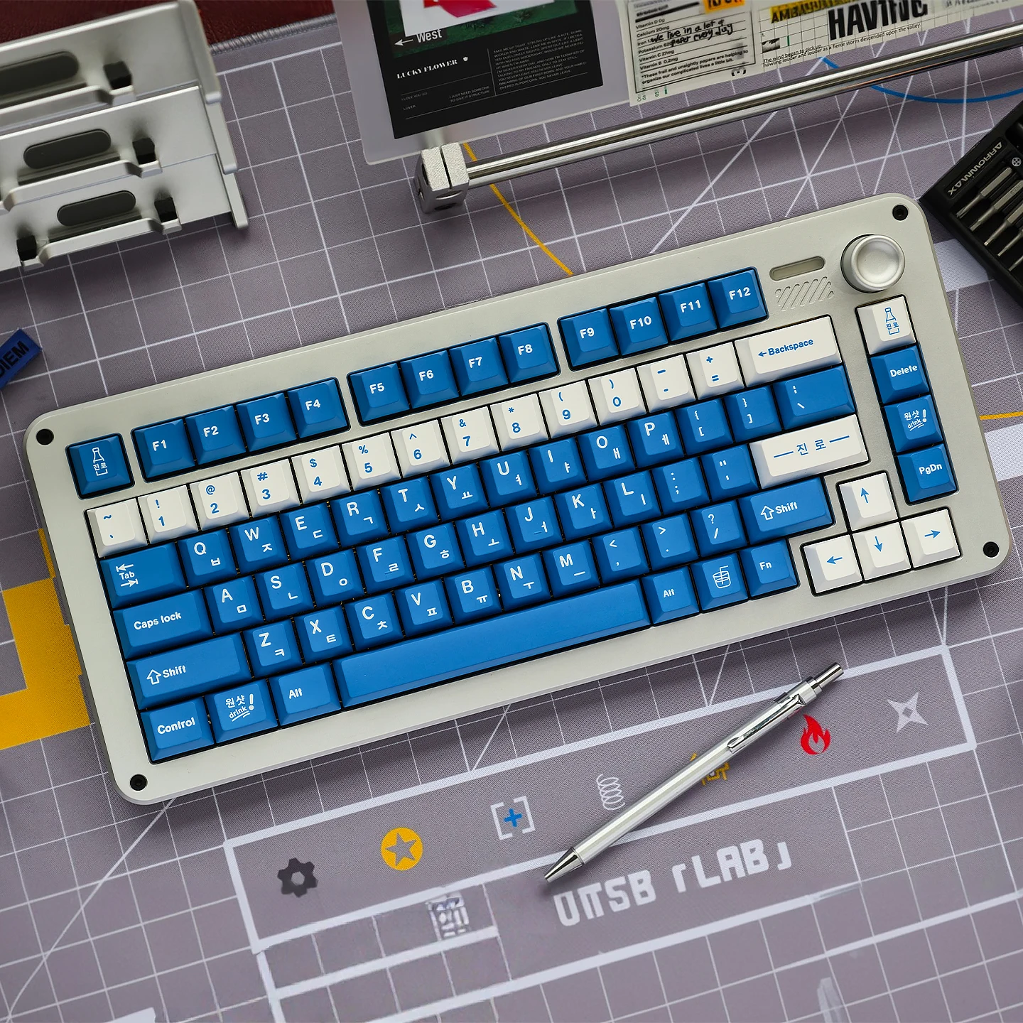 Soju Korean Keycaps Dye-Sublimate Cherry Profile PBT Keycaps Hangul Blue Keycaps For MX Cherry 64/87/96/108 Mechanical Keyboard