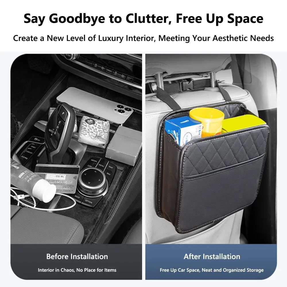 ユニバーサルフィット多機能カーシートオーガナイザーぶら下げポケットレザー後部座席収納ラック耐久性のある省スペース収納袋