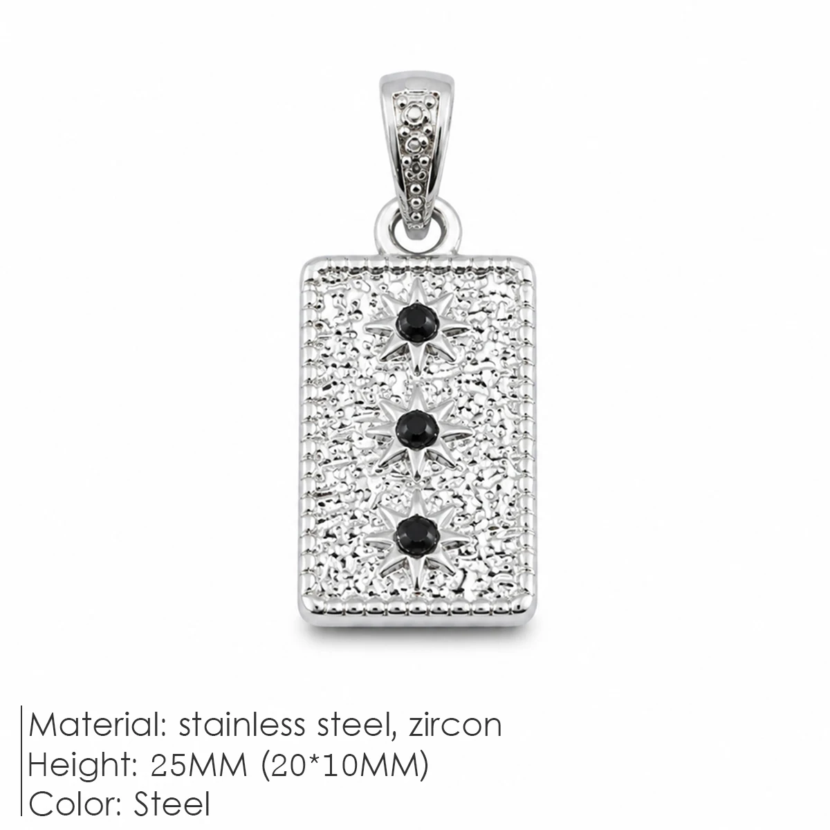 ZHENL Strukturierter Rechteckiger Anhänger Charm 18K Vergoldeter Edelstahl 3 Sternförmige Sterne Halskette Damen Herren Schmuck – Detail 6