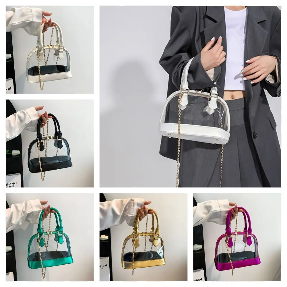 

Элегантная прозрачная желейная сумка ярких цветов в форме ракушки, сумка из искусственной кожи с верхней ручкой, сумка через плечо в корейском стиле