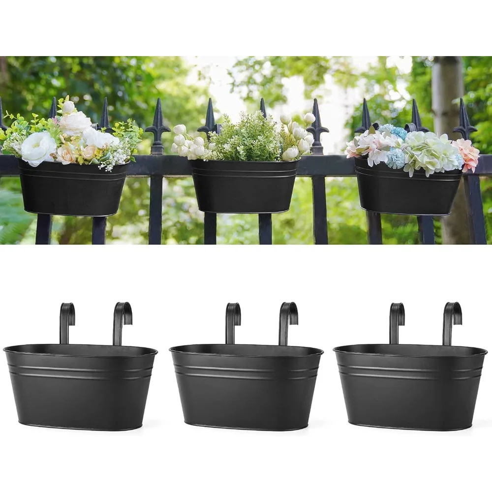 

Metal Iron Hanging Flower Pots for Railing Fence Hanging Bucket Pots Countryside Style Window Flower Plant Holder with