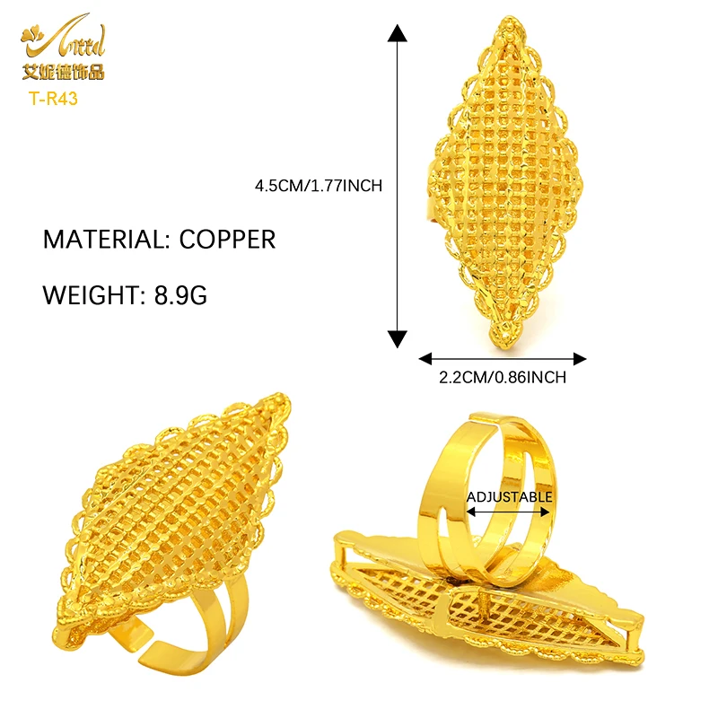 ANIID Dubai Gold Color Finger Ring Jewelry For Women Wedding Party Gift Arabic African Charm New Designer Flower Jewellery