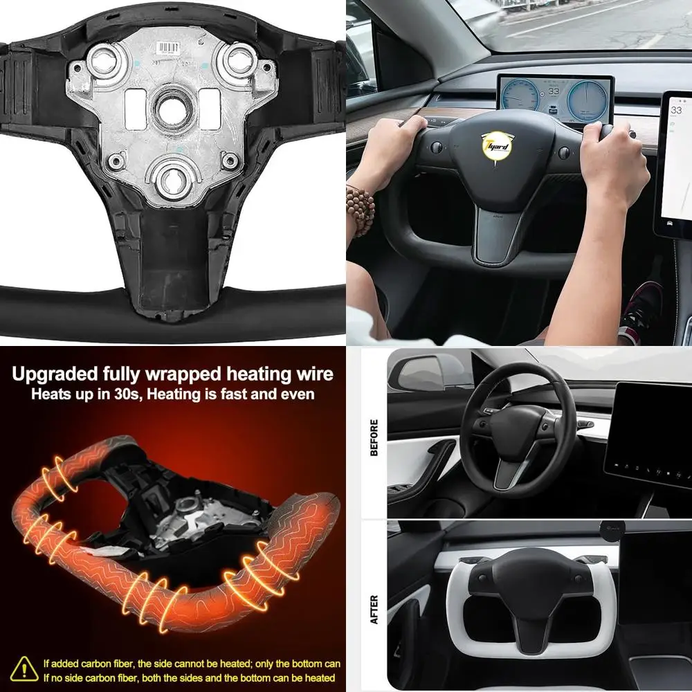 

Yoke Steering Wheel Personalized for Tesla 3 Y, Perforated Black Nappa Leather for Tesla Model 3 2017-2023, Model Y 2019-2024 Wi