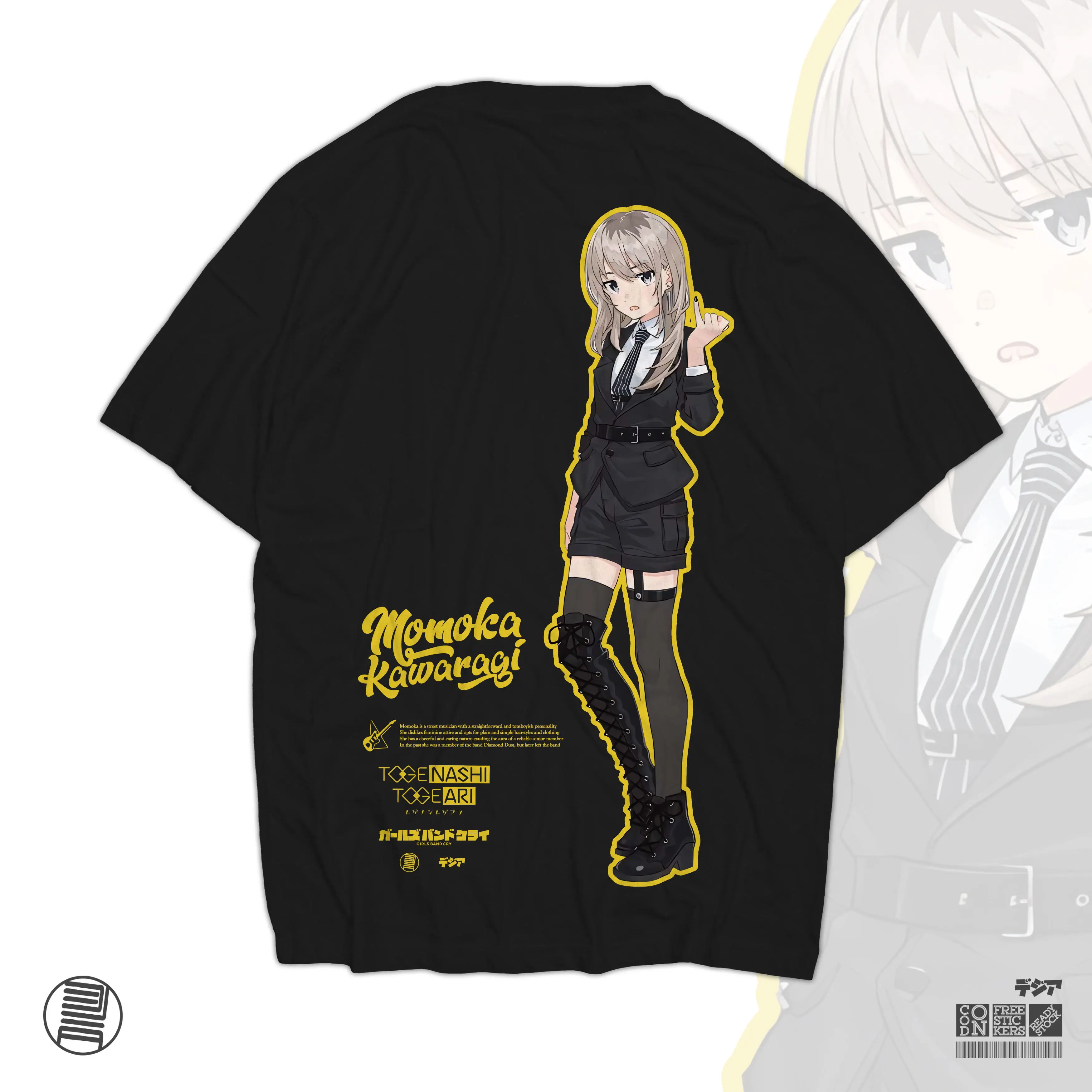 Kaos Momoka Kawaragi Girls Band Cry Togenashi Togeari Band Music Anime Manga T-Shirt Baju Wibu Jepang DJA Cloth