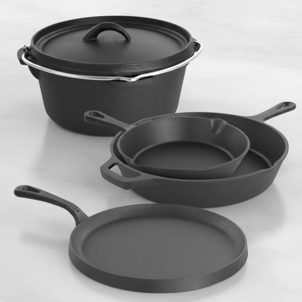 

Набор предварительно приправленной чугунной посуды из 5 предметов, безопасный для духовки до 450 ° F, идеально подходит для семейного приготовления и выпечки