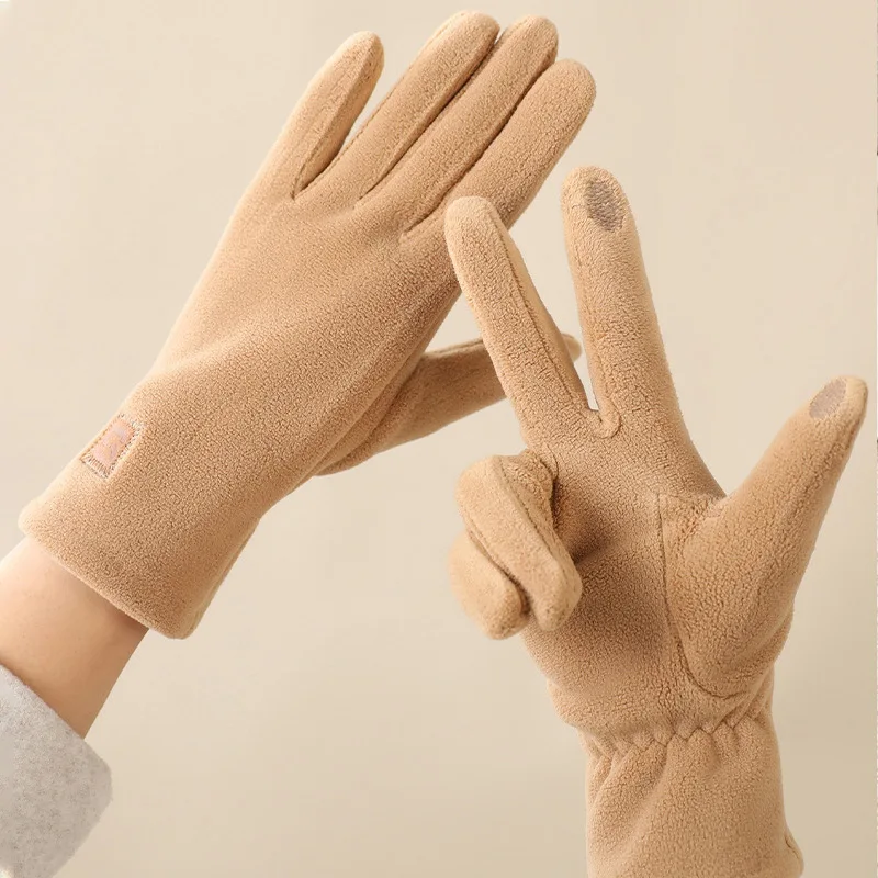 Solides Polarfleece für Damen, Winter, Outdoor, Radfahren, Fahren, Touchscreen, warm halten, Vollfinger-Handschuhe, winddicht, winddicht, kältebeständig