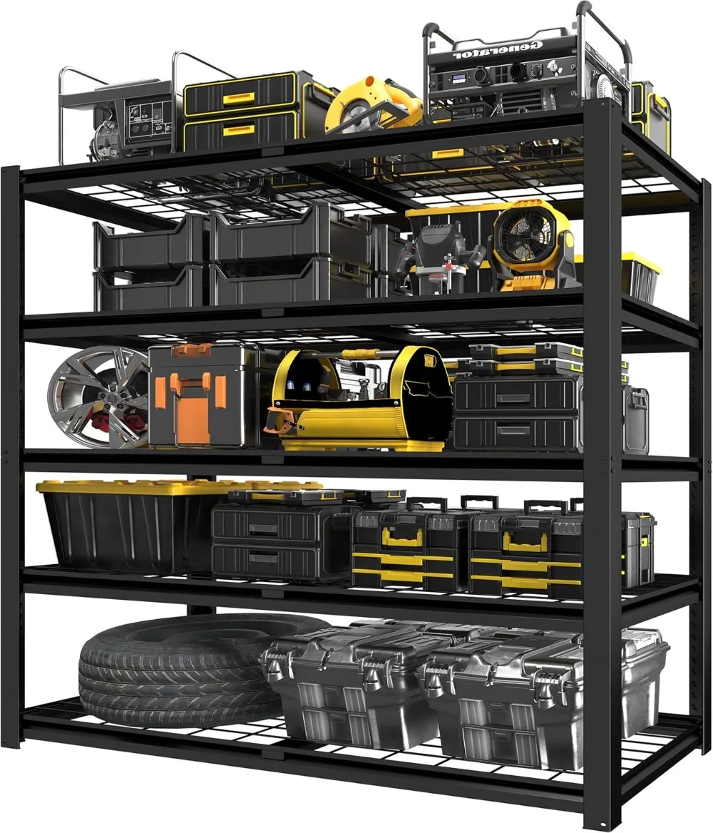 Estantes de almacenamiento resistentes: 48" de ancho x 18" de profundidad x 72" de alto, estantería de alambre de garaje ajustable, estante de metal industrial de 5 niveles de pie