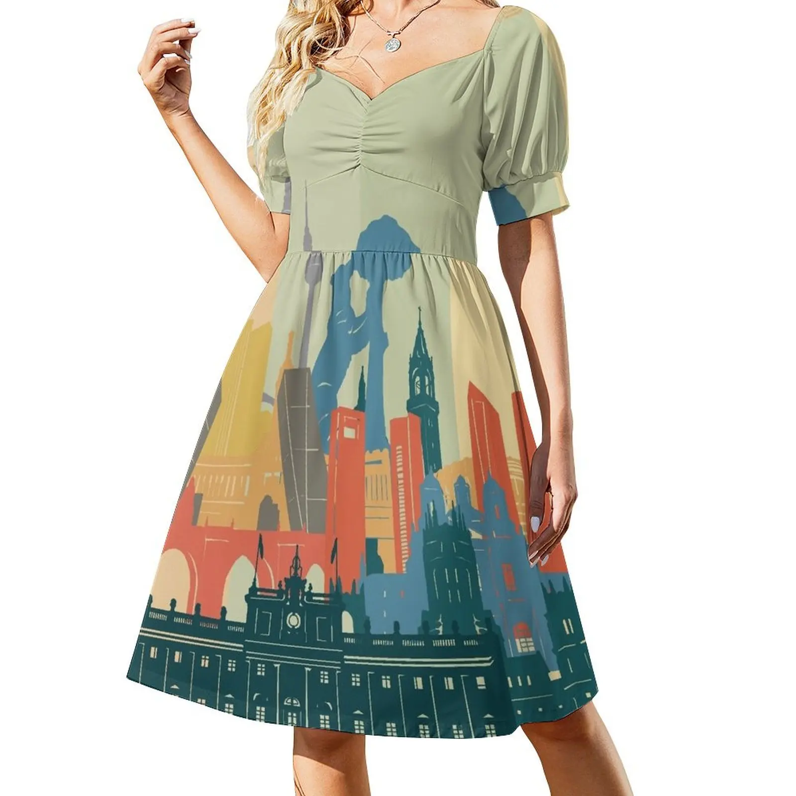 

madrid skyline Short-Sleeved Dress dresses women summer 2025 dresses for woman Beachwear