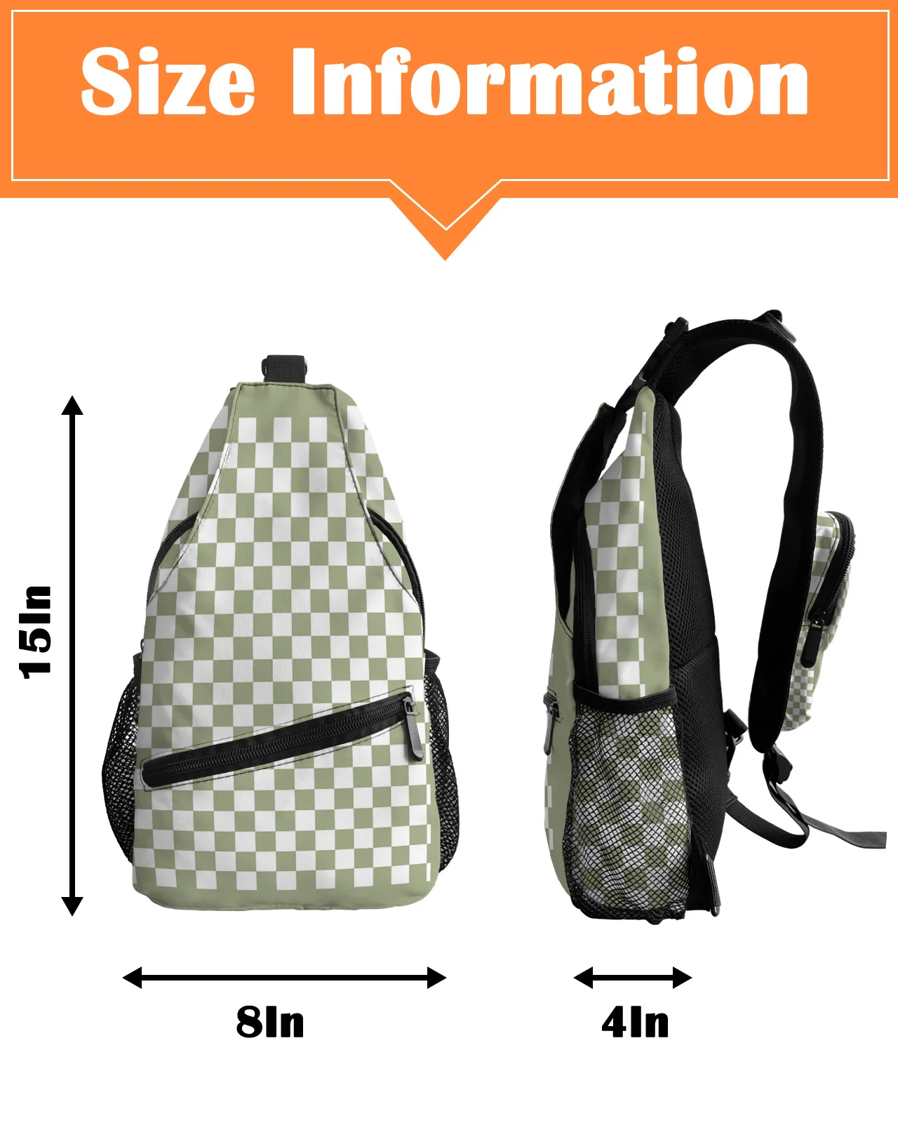 Sage Green Checkerboard Chest Bags For Women Men Waterproof Messenger Bags Female Travel Sport One Shoulder Crossbody Bag