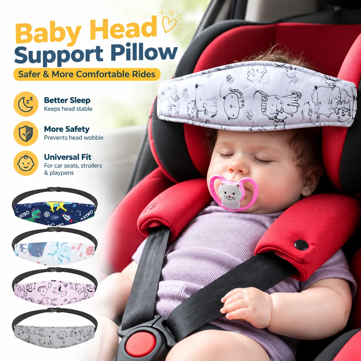 Baby Head Support Band for Car Seat Infant Head Holder Strap Sleeping Headrest Positioner Travel Stroller Nap Aid