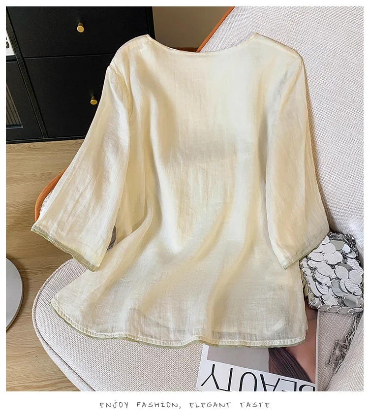 Cotton Linen Chinese Style Women's Shirt Summer Embroidery Vintage Blouses Loose Women Top O-neck Clothing