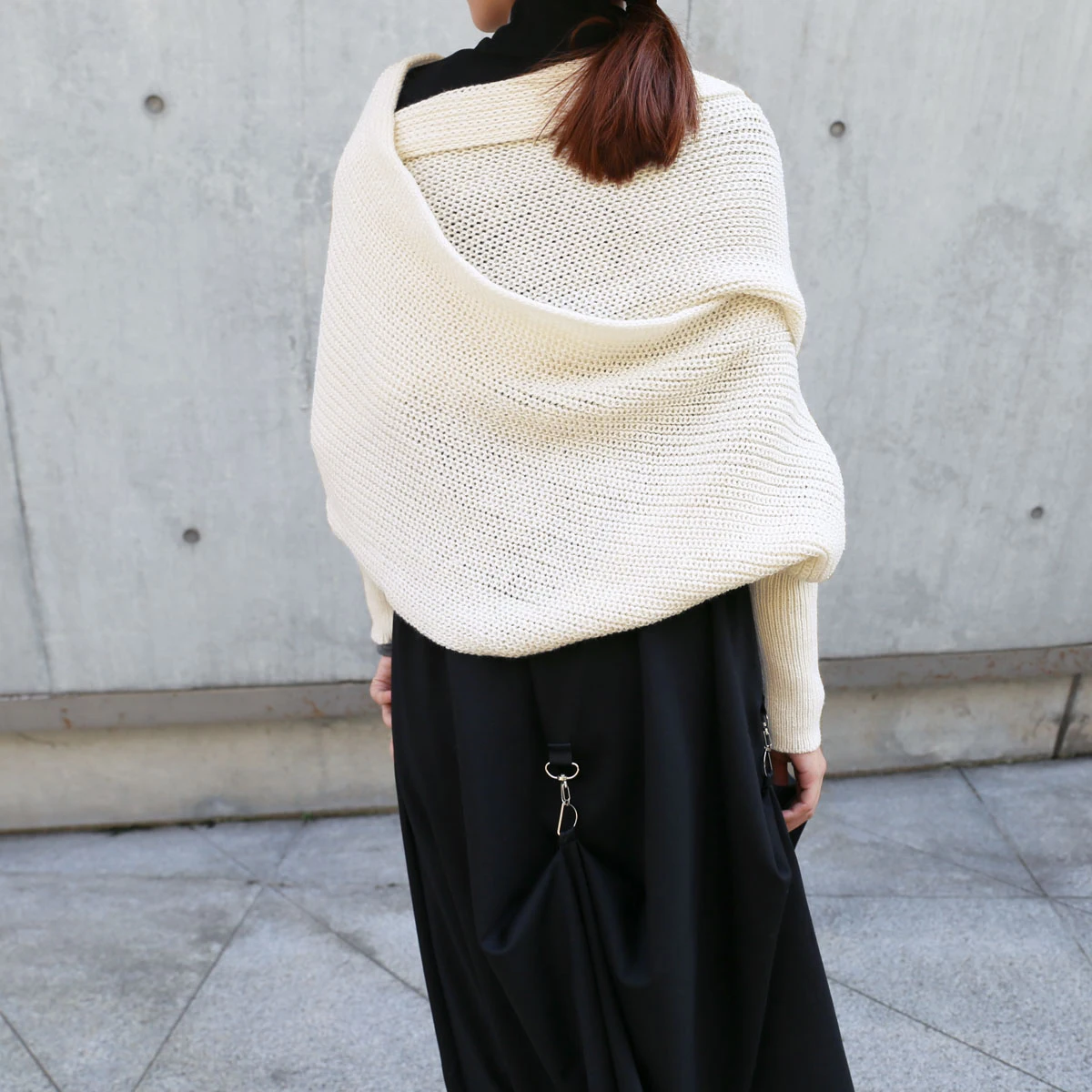 Woman Knitted Shawl Scarf With Long Sleeve Autumn Winter Outdoor Warm Soft Windproof Hollow Out Crop Top Shawl Scarf 210*33cm