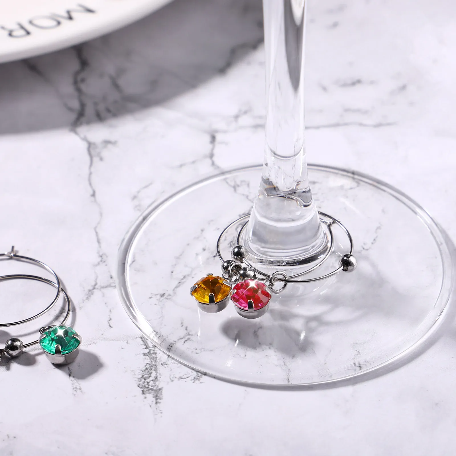 8Pcs Wine Glass Charms Premium Hanging Ring with Sparkling Pendant Perfect for Wine Tasting Party Favor Guest Identifier Bar