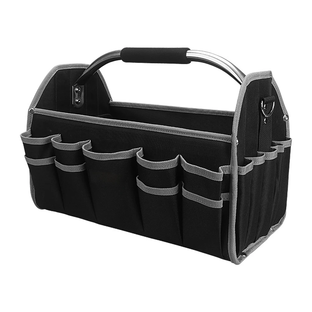 1680D Oxford Cloth Tool Bag Large Capacity Open Top Tote With Adjustable Strap For Electrician Plumbing Woodworking Storage
