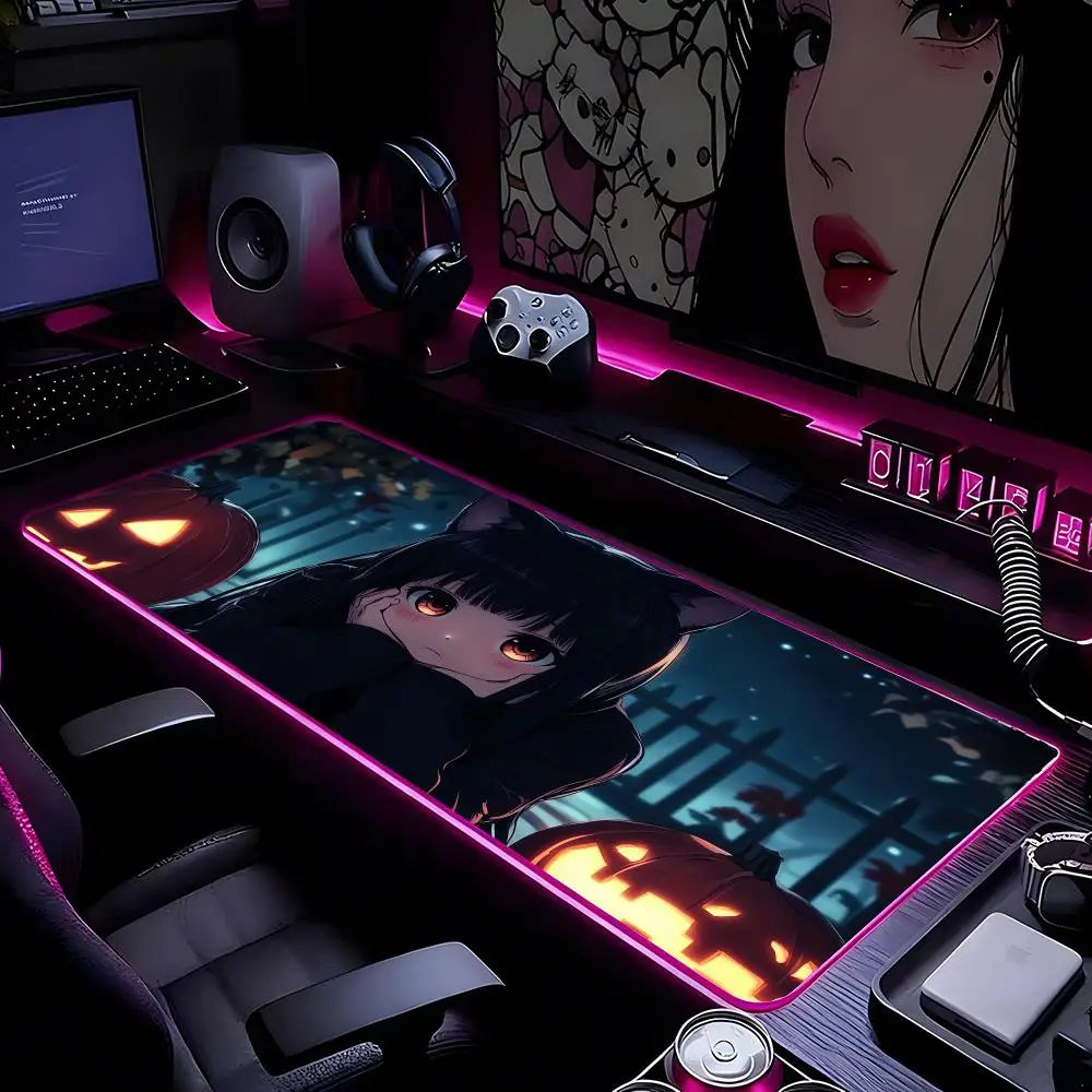 

Хэллоуин Коврик для мыши Коврик для мыши HD Печать Компьютерные геймеры Запирающийся край Нескользящий RGB коврик для мыши XXL90x40 см Клавиатура ПК Настольный коврик