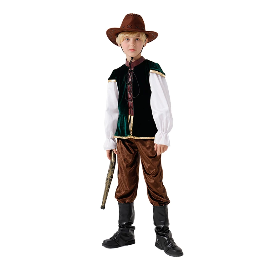 

Medieval British Hunter National Uniform Viking Pirate West Cowboy Cosplay Halloween Costume for Kid Carnival Dress Prop Hat