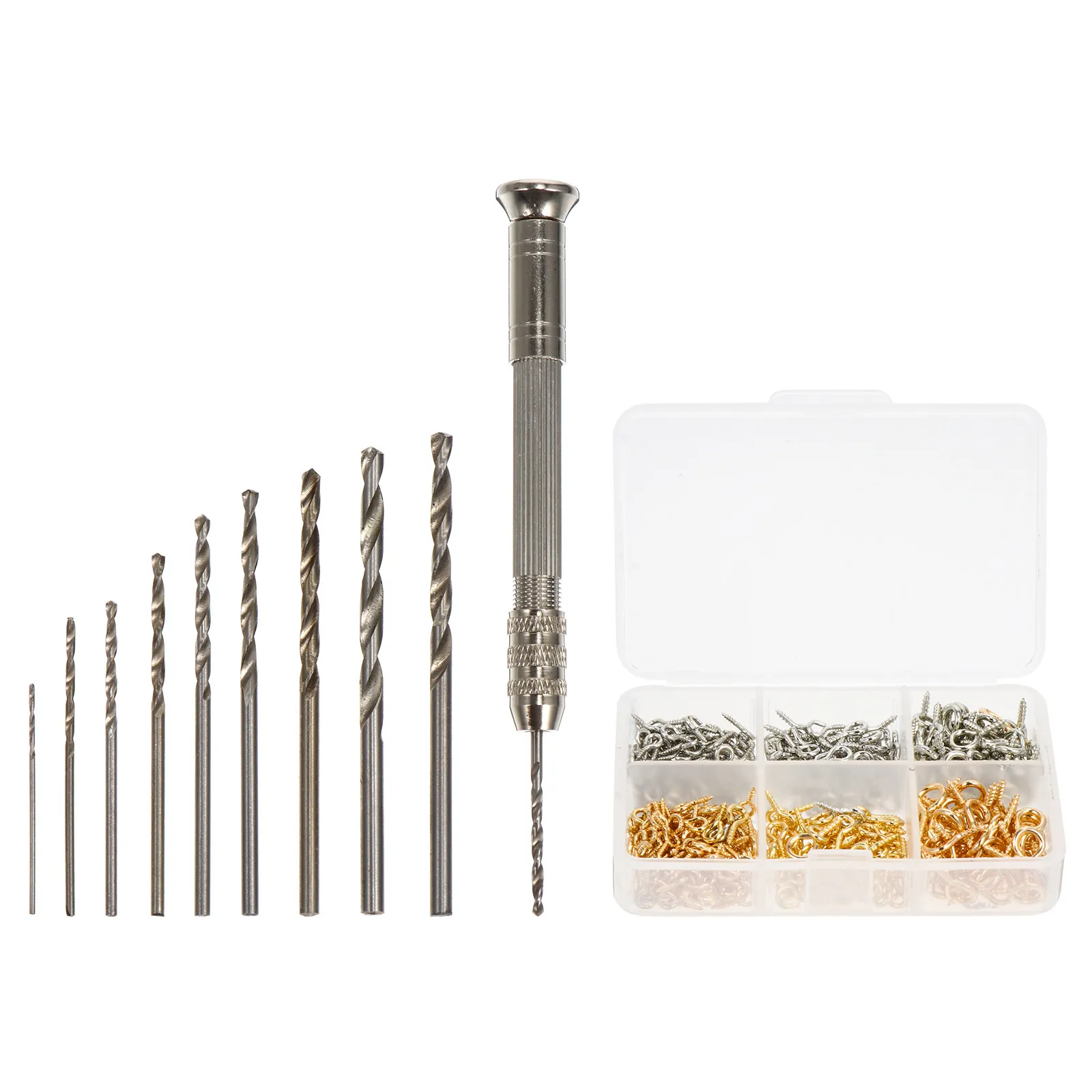 

Набор инструментов для работы с кристаллами и смолой: маленькие винтовые кольца-гайки, резьбовые застежки-крючки для изготовления ювелирных изделий и поделок своими руками