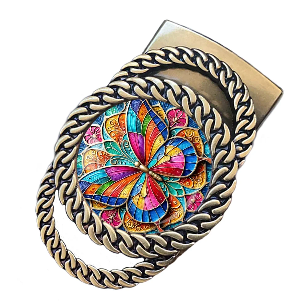 Colorful Butterfly Automatic Ratchet Belt Buckle Personalized Waist Accessory Best Gift for Friends