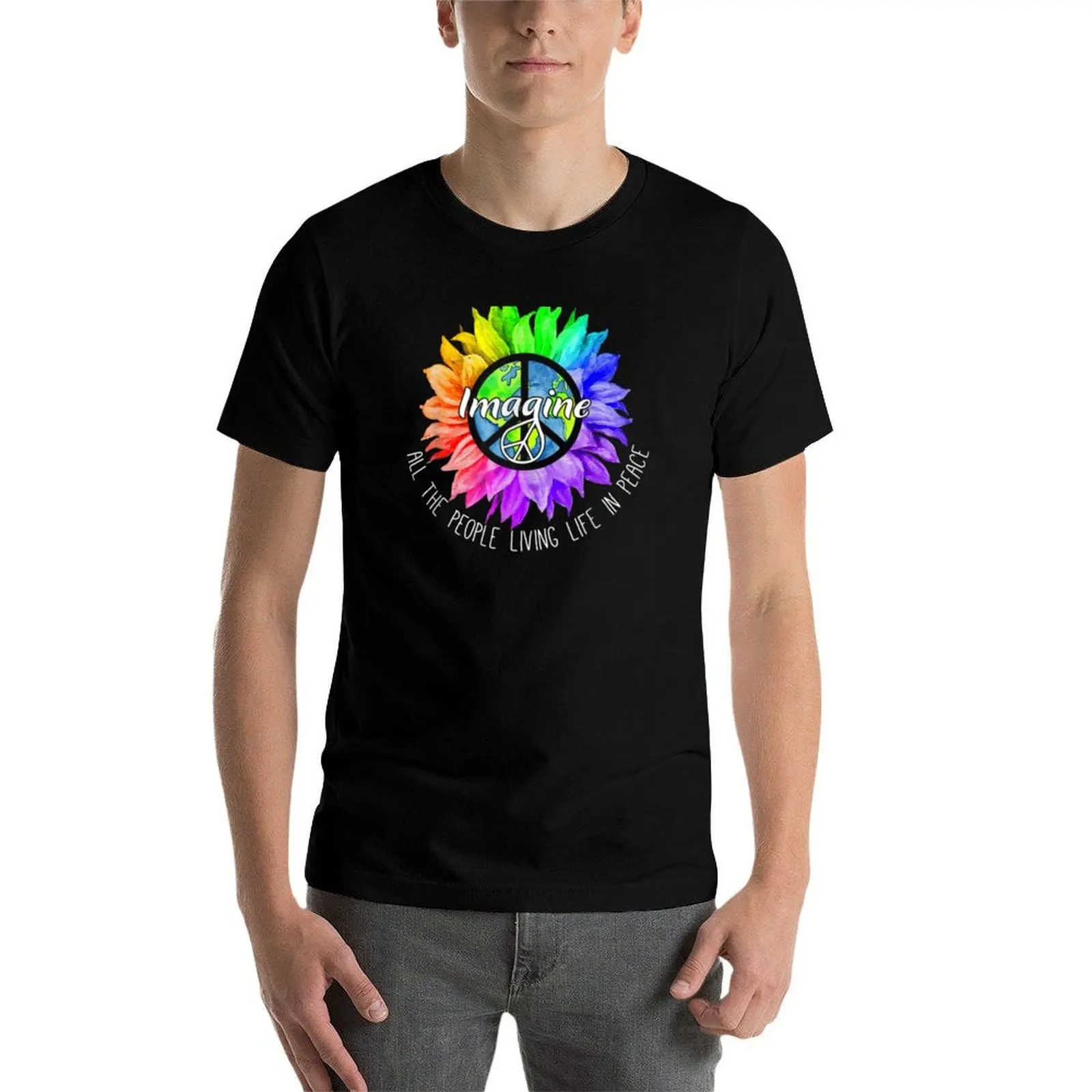جميع الناس الذين يعيشون الحياة في السلام Lgbt مثلي الجنس عباد الشمس تي شيرت تي شيرت مخصص طباعة تي شيرت رجل عادي تي شيرت
