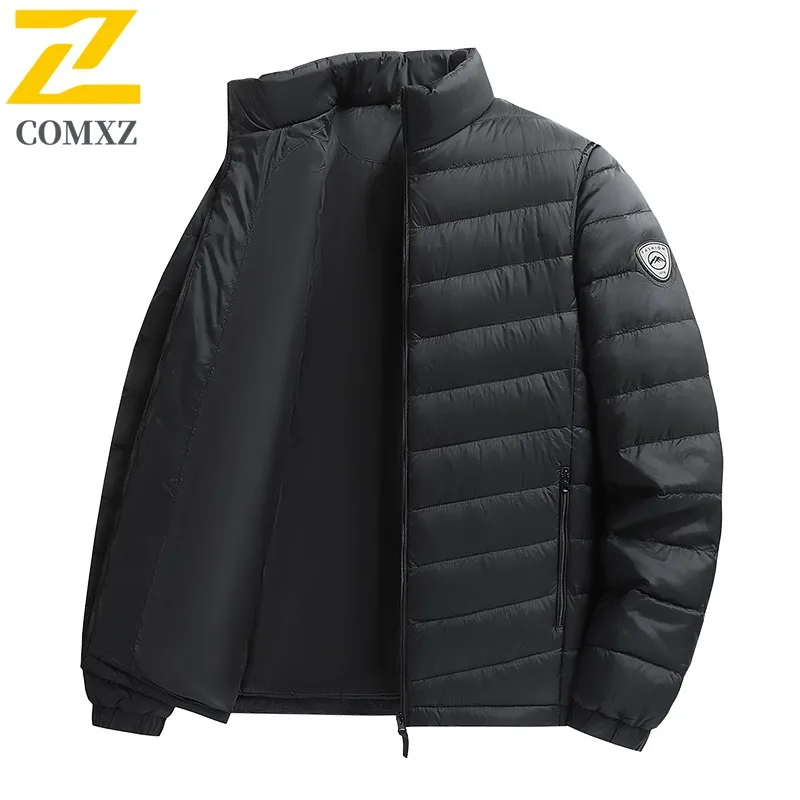 COMXZ Men Winter Down Jacket Luxurious Stand Collar Korean Style Work Thick Warm Parka Cold Proof Lightweight Down Coat