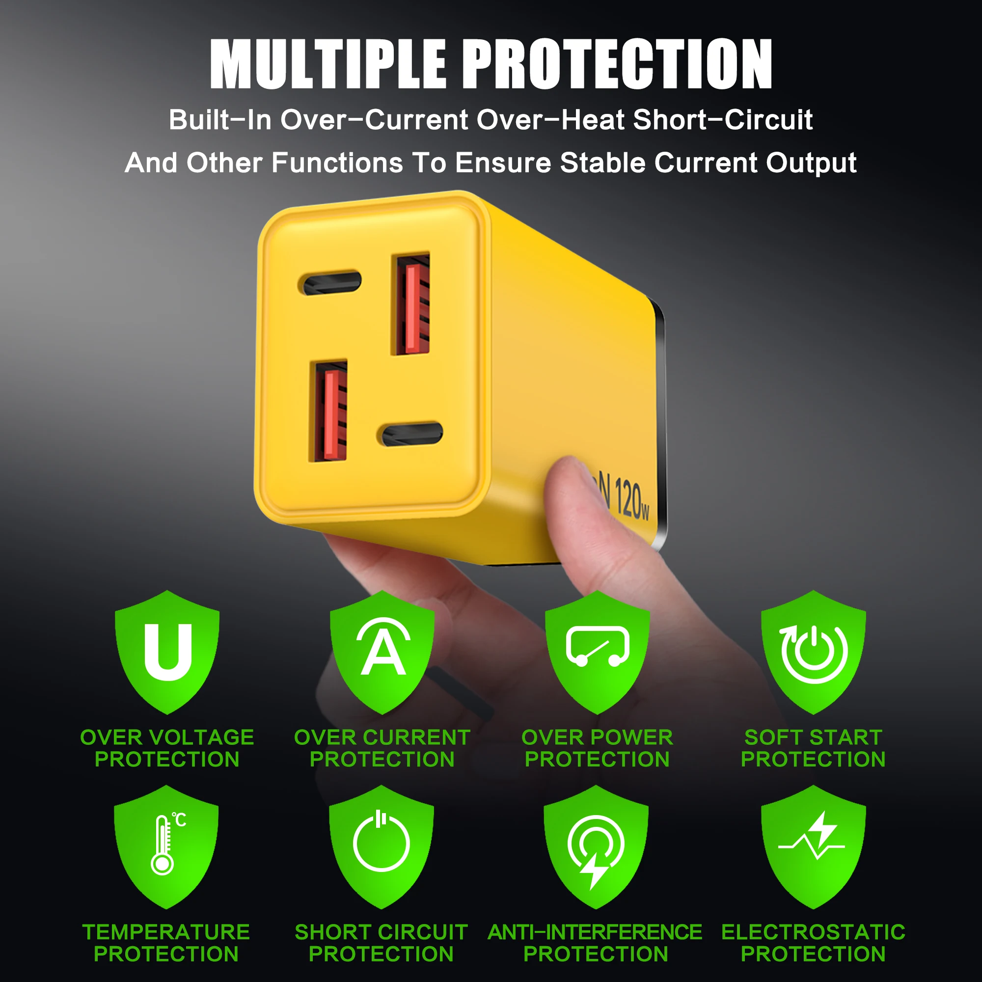 120 واط 4 منافذ GaN شاحن يو اس بي نوع C شحن سريع الجدار محول 2PD 2USB شحن سريع 3.0 شواحن السفر شحن محول الهاتف #4