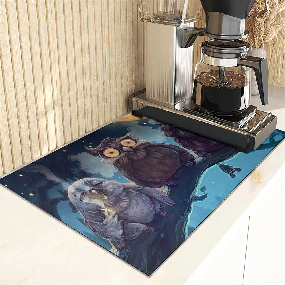 Kitchen Super Absorbent Mat Cartoon Wild Owls Pattern Mat Drying Mat Quick Dry Bathroom Drain Pad Kitchen Faucet Placemat