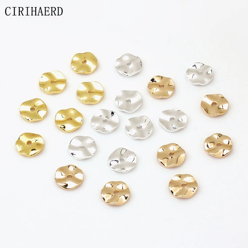 14K Gold/Silver Plated Vintage Baroque Water Ripple Spacer Piece Irregular Round Beads Spacer For DIY Jewelry Making Accessories