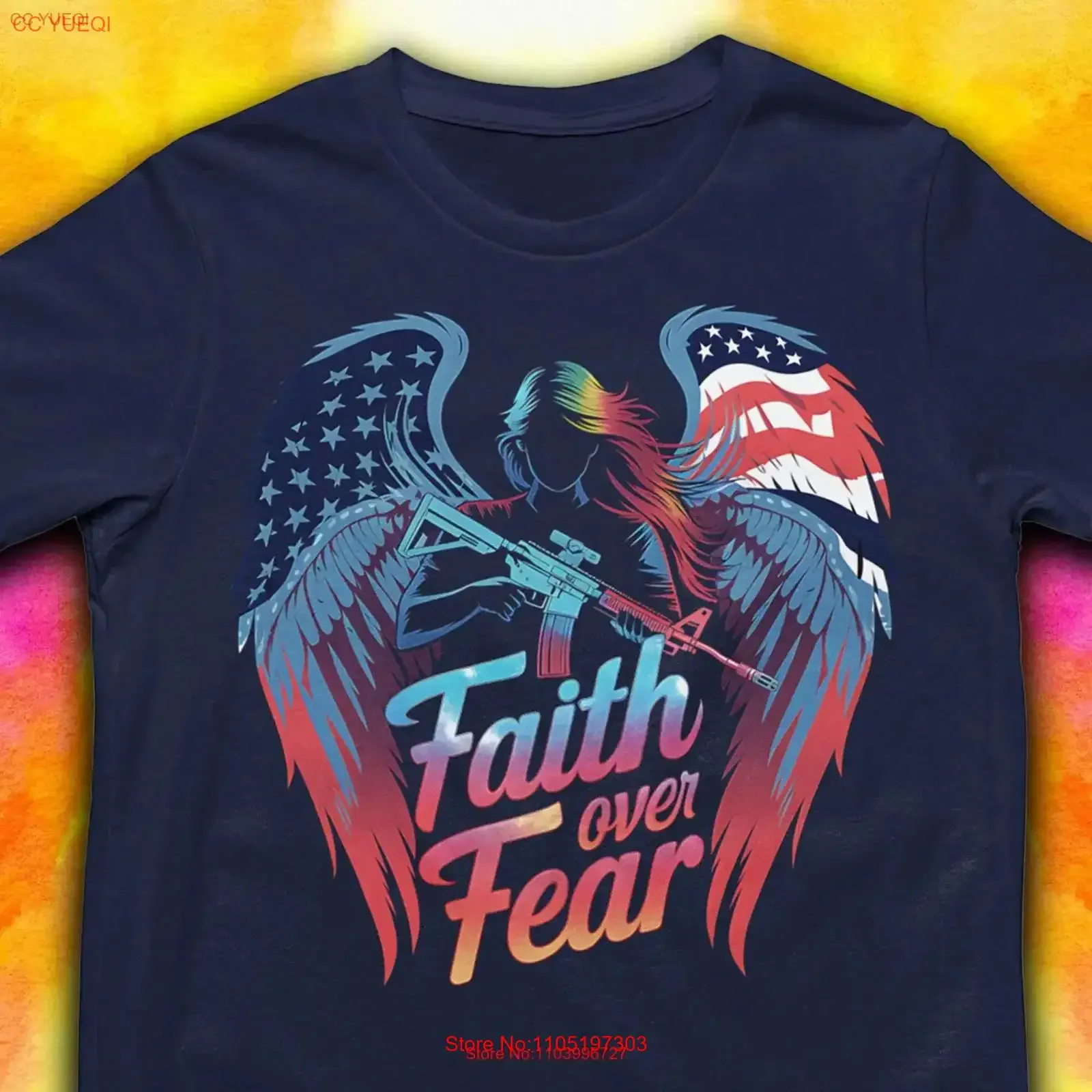 تي شيرت أجنحة الملاك الإيمان فوق الخوف للأم الرجال الملابس المسيحية أفضل عيد الميلاد خمر غسلها الملابس الناعمة قليلا
