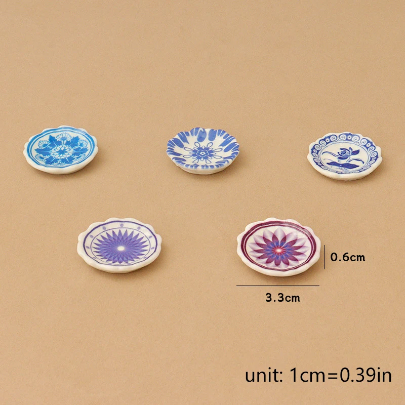 5Pcs 1:12 Dollhouse Miniature Dining Plates Doll Home Simulation Kitchen Tableware Accessories Dolls House Scene Decor Toy