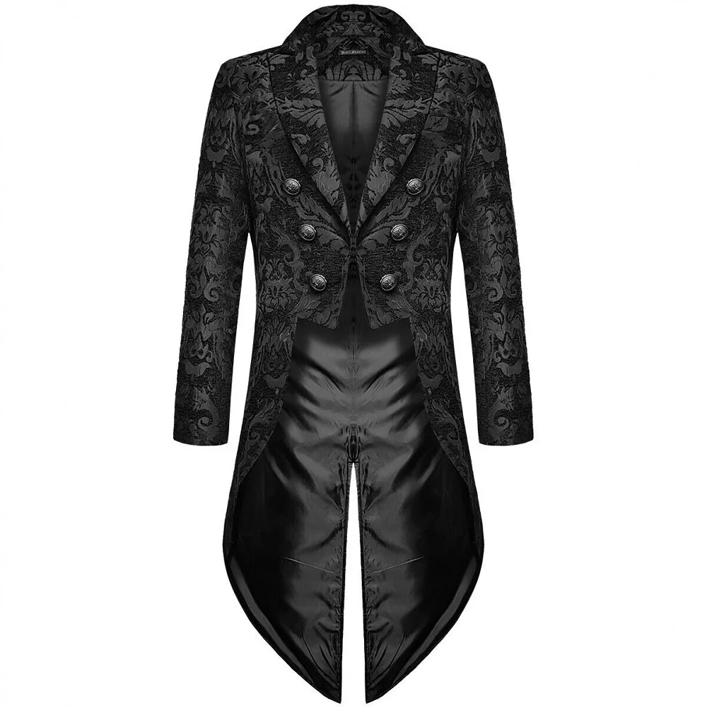 

Fashion Men's Gothic Steampunk Tail Jacket Black Brocade Brocade Wedding Jacket Gothic