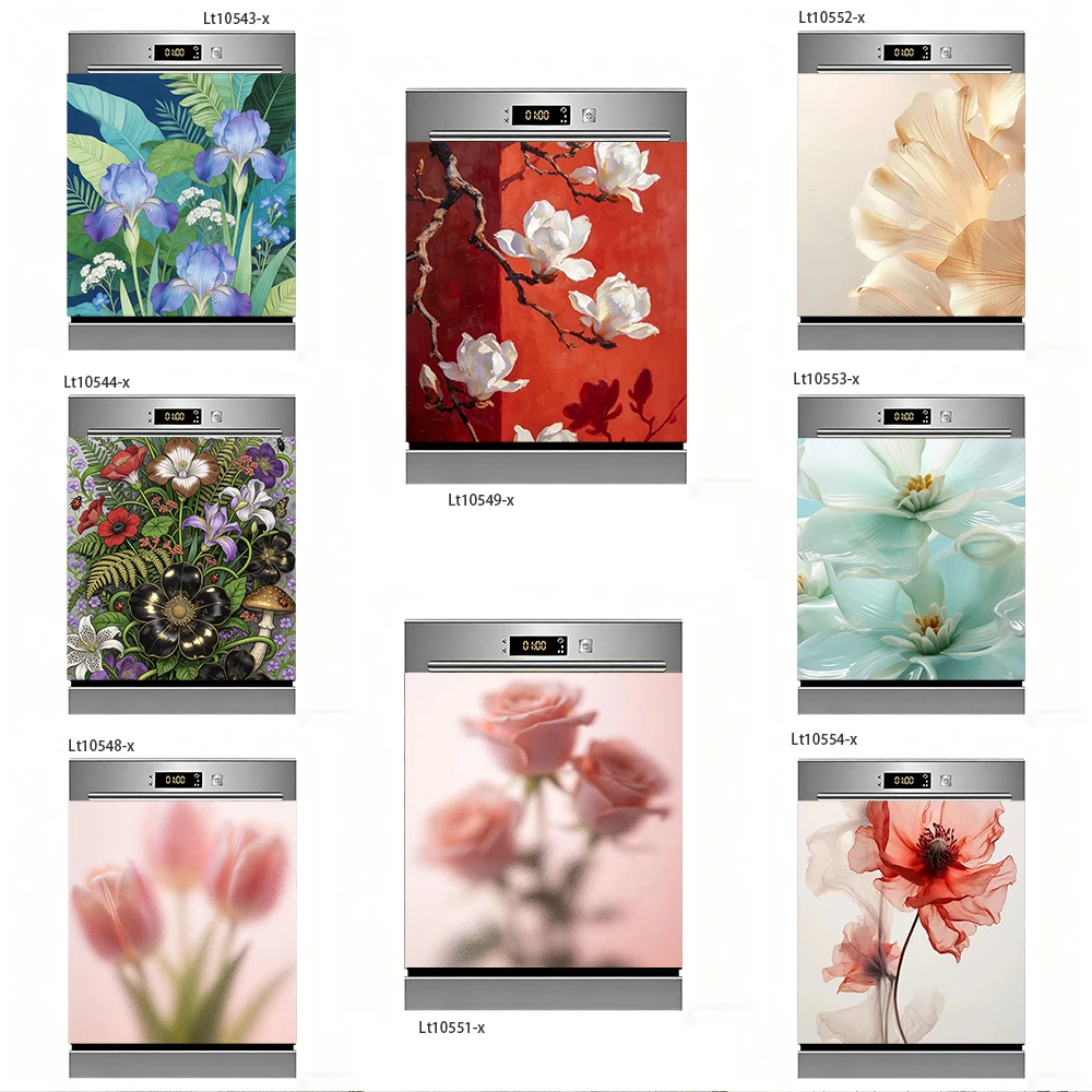 

Elegant Floral Dishwasher Sticker, Iris Magnolia & Tulip Design, Waterproof Removable Kitchen Decor