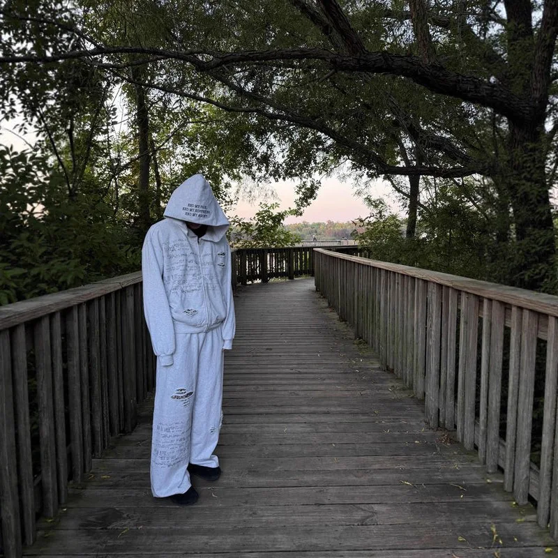 

2025 autumn and winter personalized printed worn-out action Harajuku ins style street fashion hoodie pants