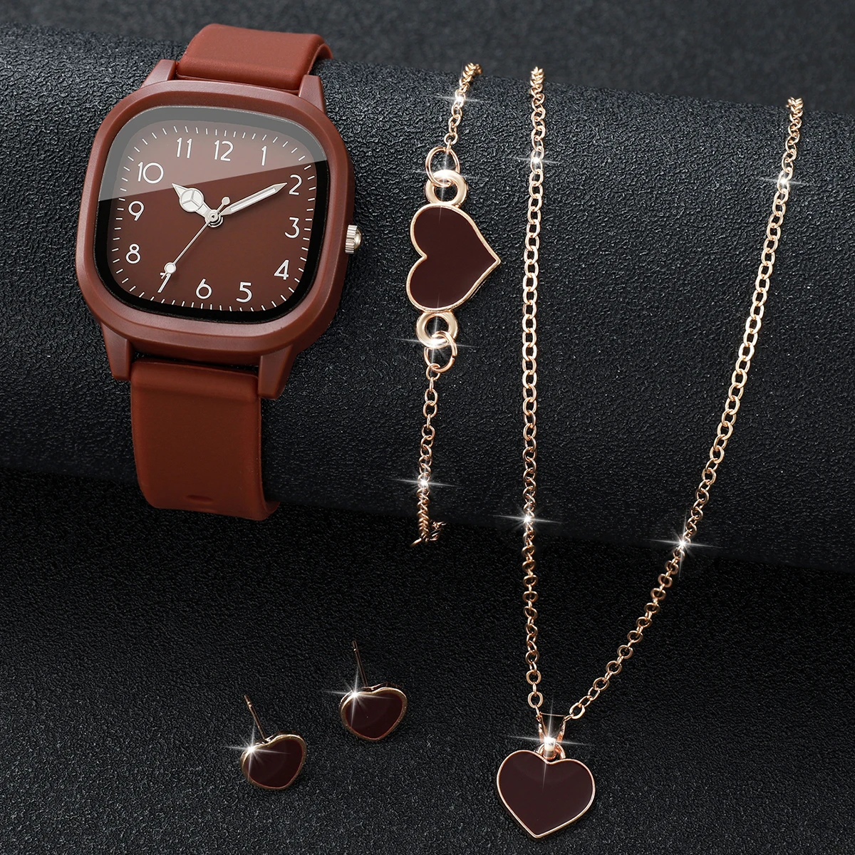 5PCS 패션 여성 시계 하트 쥬얼리 세트 캐주얼 스퀘 - Outdoor Sport Watch 리뷰 및 가격