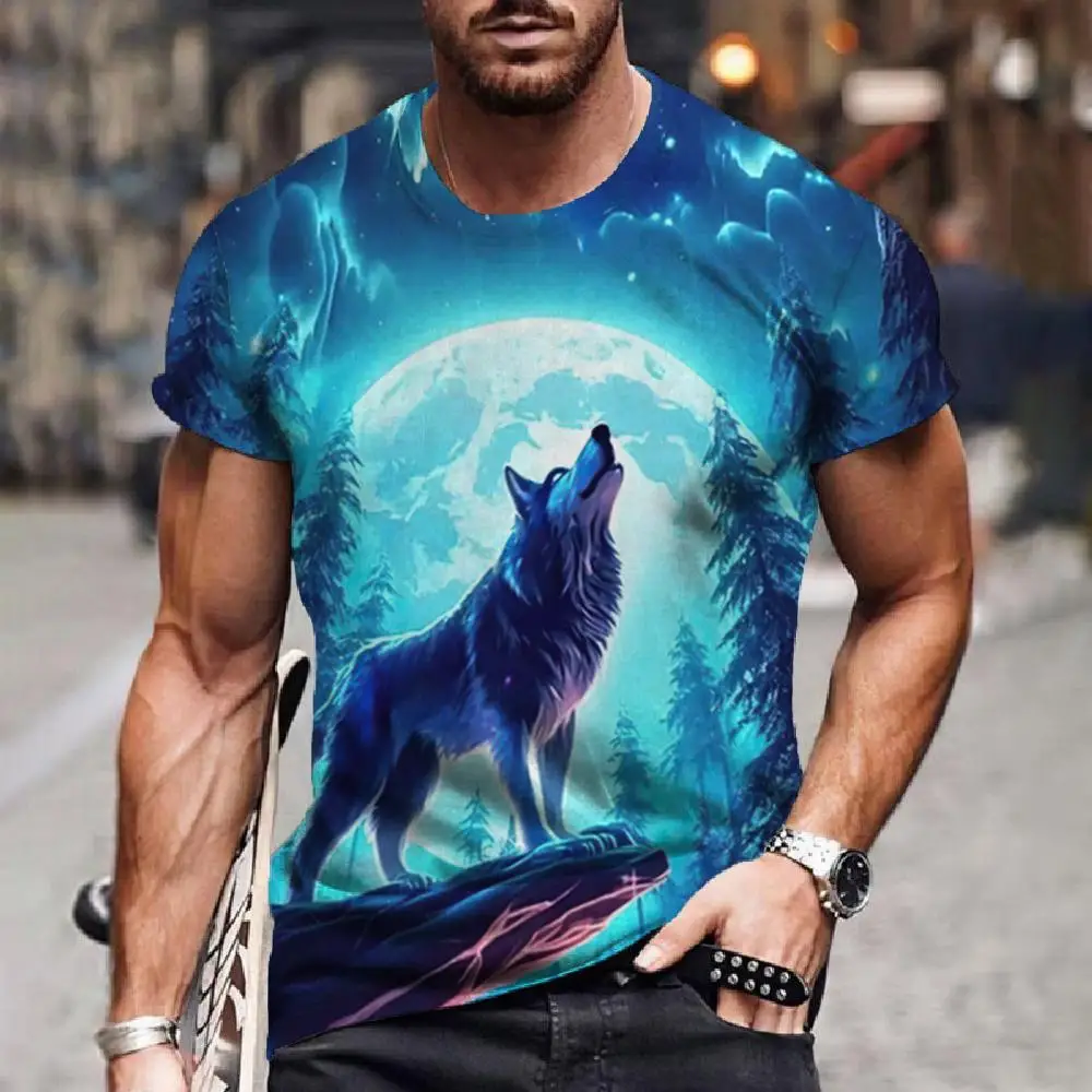 2024 Wolf T Shirt For Men Vintage Animal Print Short Sleeve Top 3D Casual Street Man\'s T-shirt Oversized Tee Shirt Men Clothing