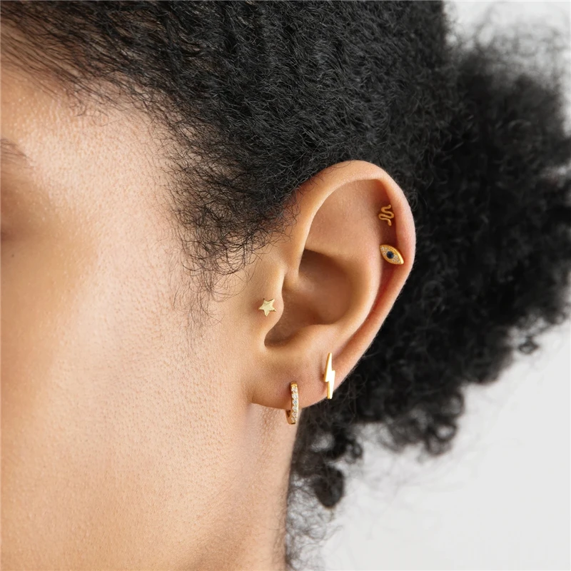 CANNER 5pieces/set Luxury Lightning Star Snake Eye Stud Earrings For Women Pendientes Brincos 18K Gold Plated Earring Jewerly